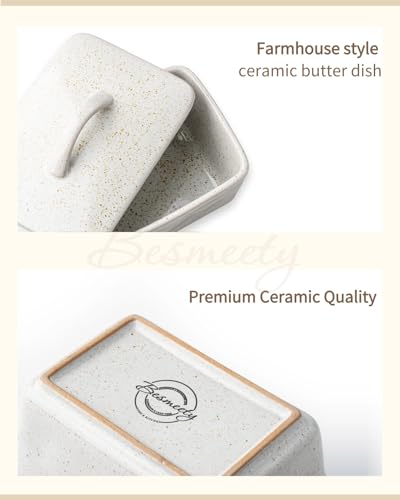 Ceramic Butter Dish with Lid for Countertop (Gray)