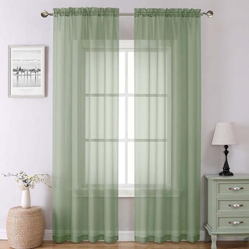 Sage Green Sheer Curtains 90 Inches Long 2 Pcs (Sage Green / 42"W x 90"L (Pack of 2))