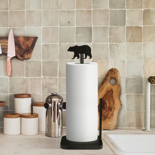 Paper Towel Holder Wooden Standing Countertop (Black Bear)