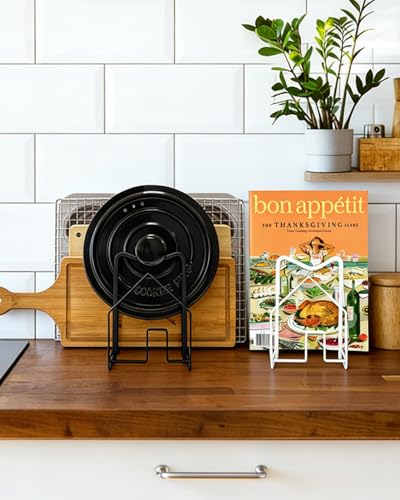 Cutting Board Rack Chopping Board Organizer Stand Holder Kitchen Countertop Pots Pan Lids Rack Organizer Flat Steel 4.92 x 5.7 x 8.47 in. Black (1 Pack Black)