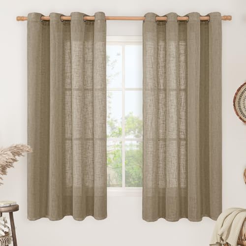 Linen Curtains 63 Inch Length 2 Panels for Bedroom (52"W x 63"L (Pack of 2) / Taupe)
