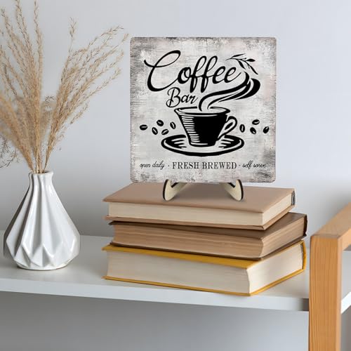 Vintage Coffee Bar Sign Plaque for Coffee Station (Gray / 5.9 x 5.9 x 0.32 inches)