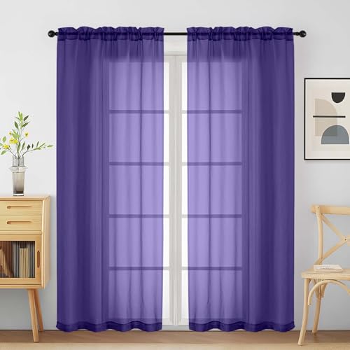 Purple Sheer Curtains for Window 72 inches Long 2 Panels Set (42"W x 72"L (Pack of 2) / Purple)