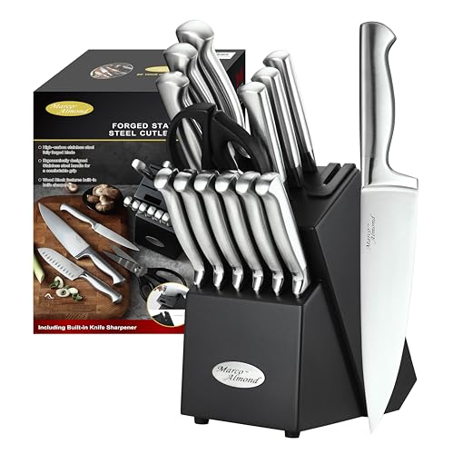 Knife Set w Block Kitchen Knife Set Built (14-Piece / Black)
