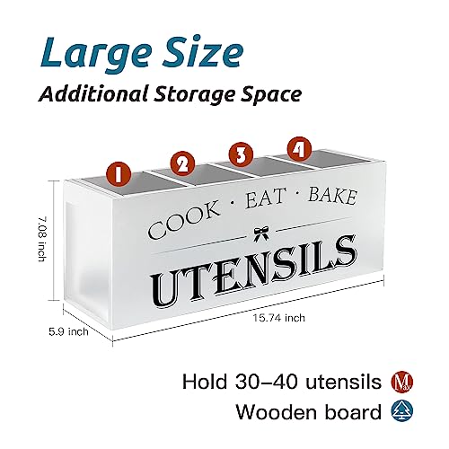 Extra Large Utensil Holder Countertop for Kitchen Counter (White)