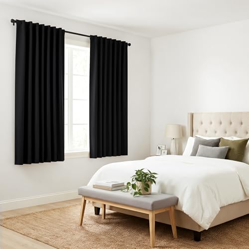 Black Short Curtains for Bathroom Window (Black / 29"W x 30"L (Pack of 2))