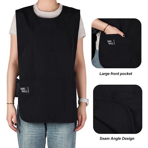 Waterproof Cobbler Apron with 4 Pockets Vest Smock Apron for Men Women Chef Waiter Work (Black)