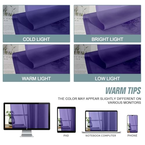 Purple Sheer Curtains 63 Inch Length 2 Panels (42"W x 63"L (Pack of 2) / Purple)