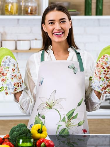 6 Pack Wildflower Aprons for Women with Pockets (Multicolored / Summer Floral)