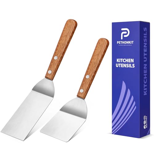 Small Mini Tiny Metal Spatula Turner Set with Wood Handle (Extra Small)