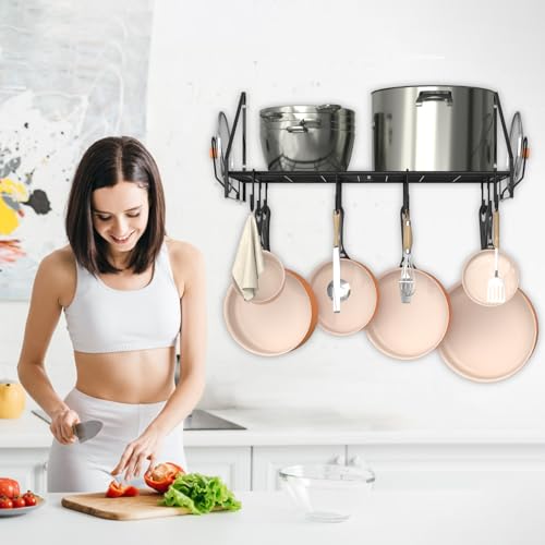 28 Inch Pot Rack Wall Mounted (28"W 1 Tier Black)