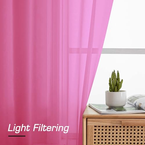 Rod Pocket Top Solid Voile Sheer Curtains for Bedroom (Hot Pink / 42"W x 54"L (Pack of 2))