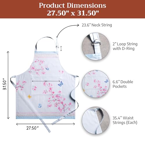 Aprons for women with Pocket 100% Cotton Pack of 1 (053 - Blossoms in Spring)