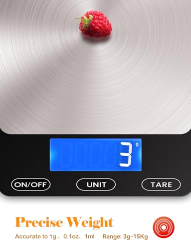 Food Scale 33lb Digital Kitchen Scale for Food Ounces Grams Rechargeable (Black / Medium)