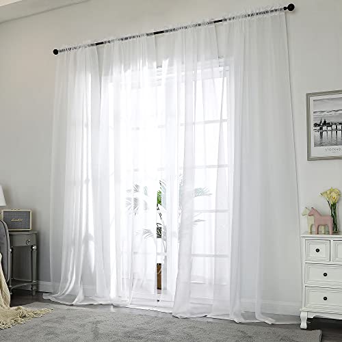 White Sheer Curtains 108 Inch Length 2 Panels Set (White / 42"W x 108"L (Pack of 2))