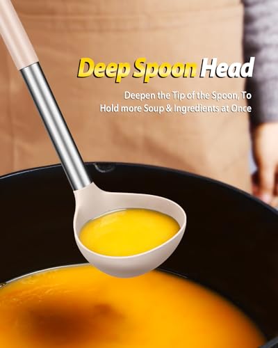 Silicone Soup Ladle and Pasta Spoon Set (Khaki)