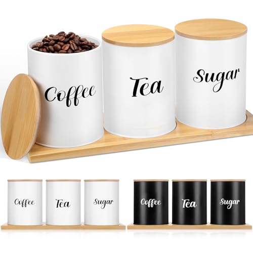 Coffee Tea Sugar Container Set with Tray (White)