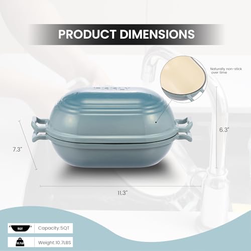 Enameled Cast Iron Dutch Oven for Sourdough Bread Baking (Ocean Blue)