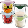 3Cup 23oz Glass Meal Prep Containers with Vented Lids Food Storage (Multicolor+Dark Green / 23oz)