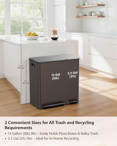 Double Trash Can Kitchen (Brown / 13+5.5 Gallon)
