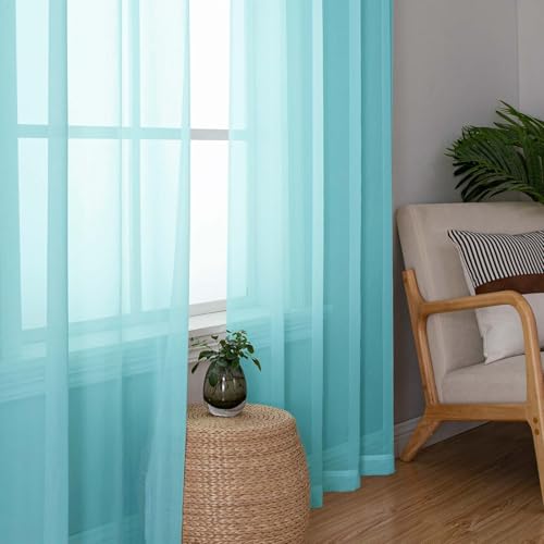 Aqua Sheer Curtains for Living Room 78 Inches Long 2 Pcs (Aqua / 42"W x 78"L (Pack of 2))