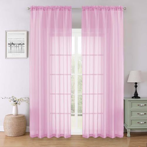 Light Pink Sheer Curtains 90 Inches Long 2 Panels Set (Light Pink / 59"W x 90"L (Pack of 2))