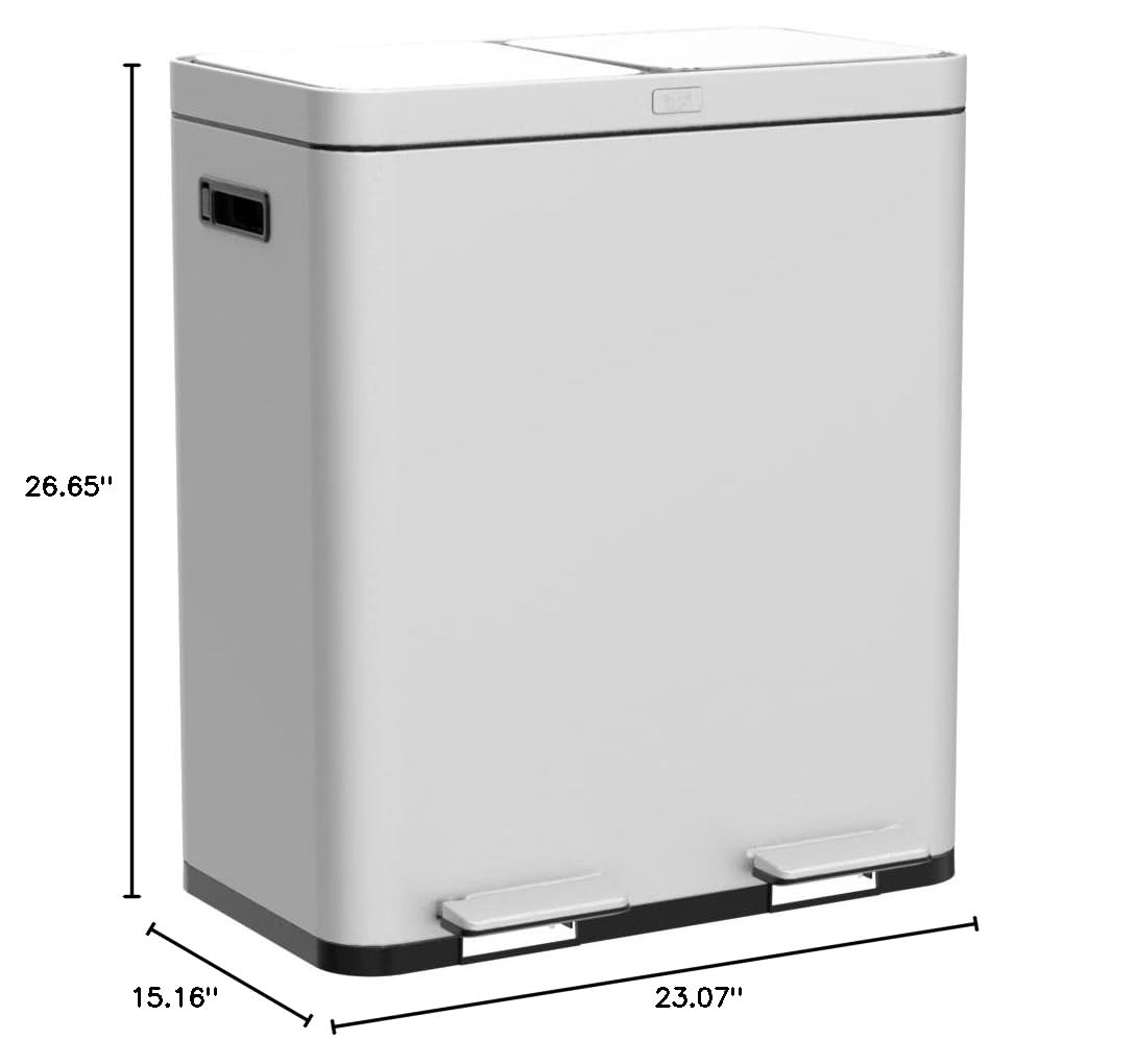 16 Gallon Kitchen Trash Can with Dual Compartments (Silver / 16 Gallon)
