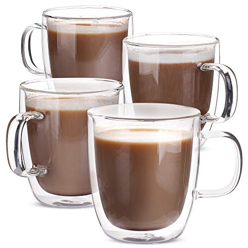 BTaT Double Walled Glass Coffee Mugs (Clear / 12 oz Coffee, Set of 4)