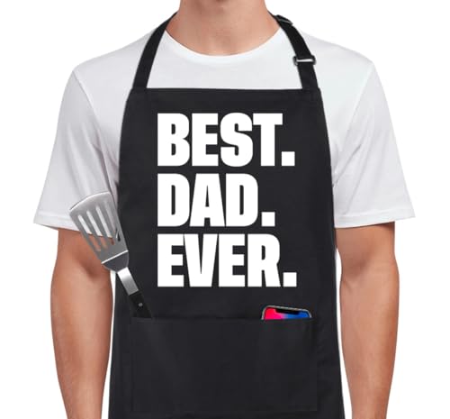 Funny Apron for Men 100% Cotton Dad Apron Adjustable Bib Aprons with 2 Pockets Funny Gifts Grilling Grill Kitchen Cooking BBQ Black (Best Dad)