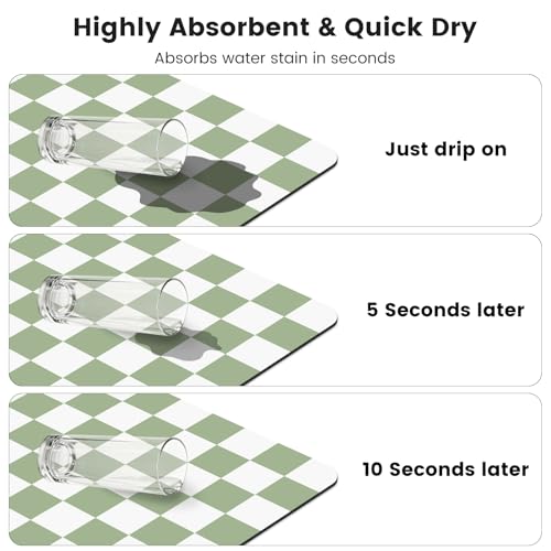 Checkered Dish Mat for Kitchen Coffee Station (Sage / 16" x 24")
