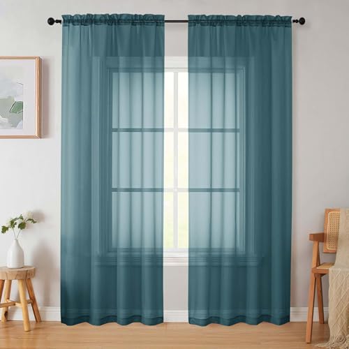 Dusty Blue Sheer Curtains 84 Inches Long 2 Panels (Dusty Blue / 42"W x 84"L (Pack of 2))