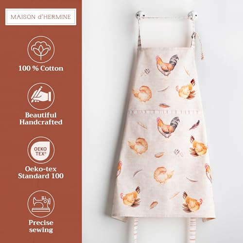 Aprons for women with Pocket 100% Cotton Pack of 1 (130 - Barnyard Rooster)