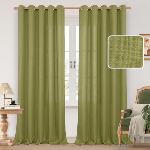 60 Inch Wide Linen Curtains for Living Room 2 Panels (60"W x 84"L (Pack of 2) / Silver Grommet-moss Green)