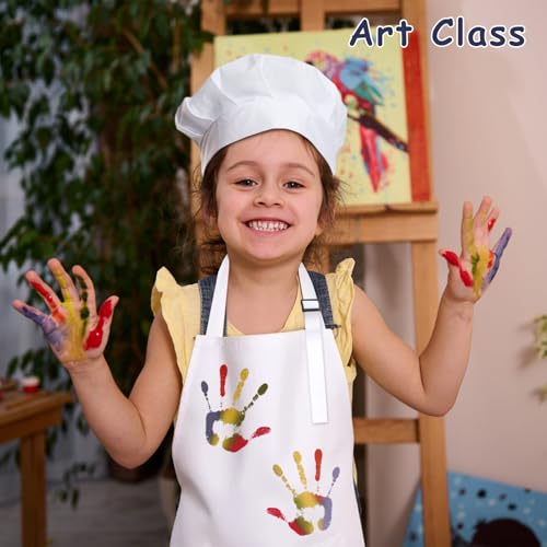 Kids Apron and Chef Hat Set with 2 Pockets White (15 Sets White)