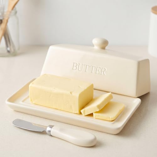 Butter Dish With Lid for Countertop (Cream white)