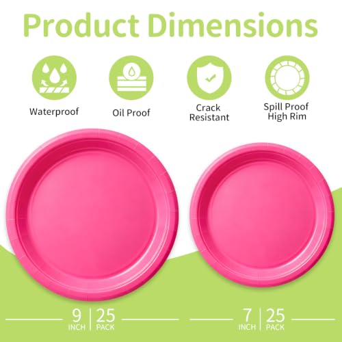Hot Pink Paper Plates (Hot Pink / 50 Count (25-9" & 25-7"))