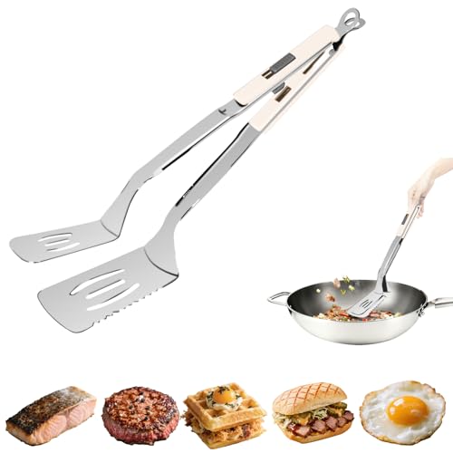 13.5 inch Stainless Steel Tongs for Cooking (13.5 Inch / White)