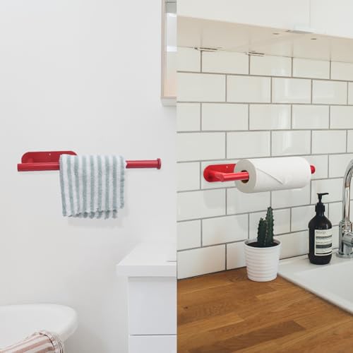 Pink Paper Towel Holder Self Adhesive Drilling for Kitchen Red (Red)