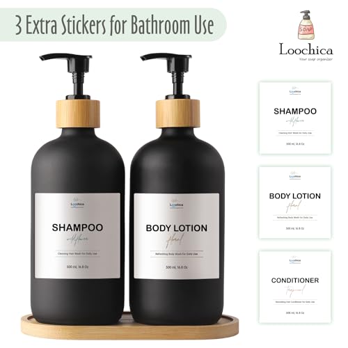 2 Pack Black Glass Soap Dispenser Set with Tray (A03-2 X Black)