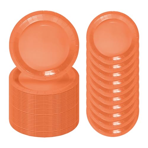 50 Pcs Orange Paper Plates 7 Inch Orange Dessert Plates Disposable Dinner Plates for Baby Shower Bridal Shower Birthday Party Supplies Disposable Paper Plates (orange dinner plates / 50 Pcs)