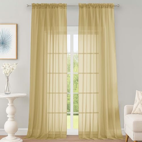 Gold Sheer Curtains 120 Inches Long 2 Panels Set (Gold / 59"W x 120"L (Pack of 2))