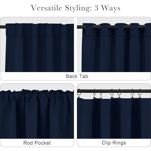Extra Long Blackout Curtains 120 inches Long for Bedroom (Navy Blue / 52"W x 120"L (Pack of 2))