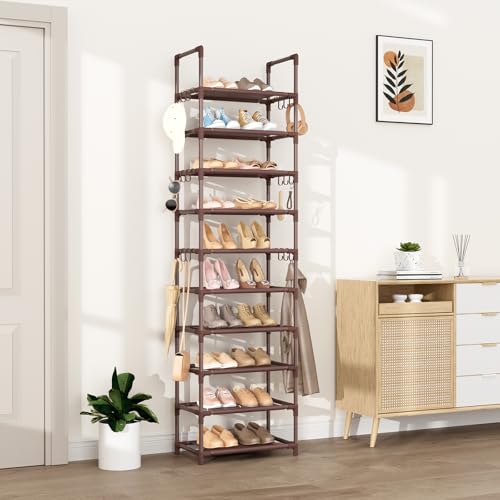 10 Tiers Tall Shoe Rack Holds 20 (Brown / 17" Wide - 10 Tier)