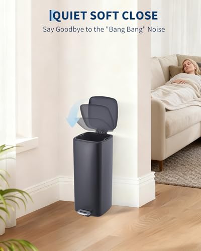 30L Colored Stainless Steel Step‑On Trash Can (Black)