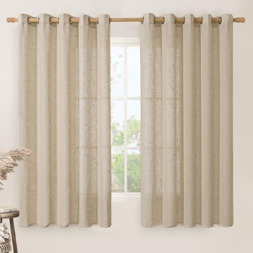 Linen Curtains 63 inch Length for Living Room 2 Panels (60"W x 63"L (Pack of 2) / Brown)