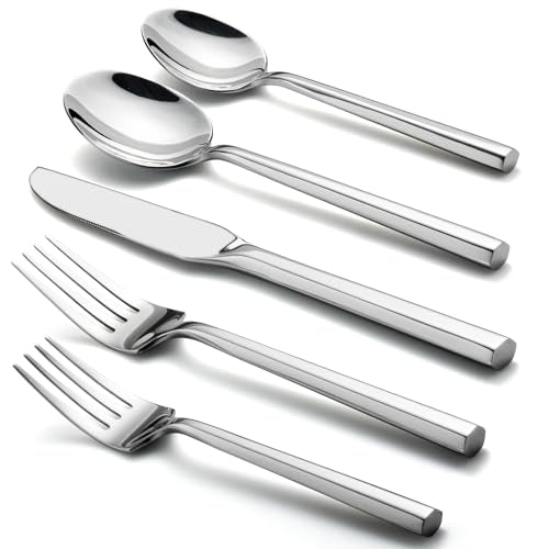 Hexagon 40 Piece Forged Silverware Set Stainless Steel Flatware Set Cutlery Set (Silver / 40 pieces for 8)