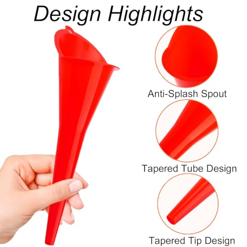 3-Pack Long-Neck Oil Funnels, 11" Multi-Purpose Funnels for Automotive & Motorcycle Use – Reusable Funnel for Oil, Gas & Transmission Fluid (Red) (Red)
