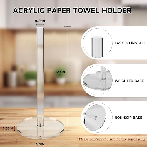 Paper Towel Holder Countertop Clear Acrylic 5.9" Diameter Thickening Sturdy Base (Clear)