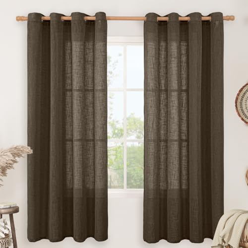 Dark Brown 72 inch Long Linen Curtains for Living Room 2 Panels (52"W x 72"L (Pack of 2) / Dark Brown)