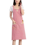 100% Cotton Cute Gingham Apron with Pockets (#2 Korean Style Pink Gingham Doggy)